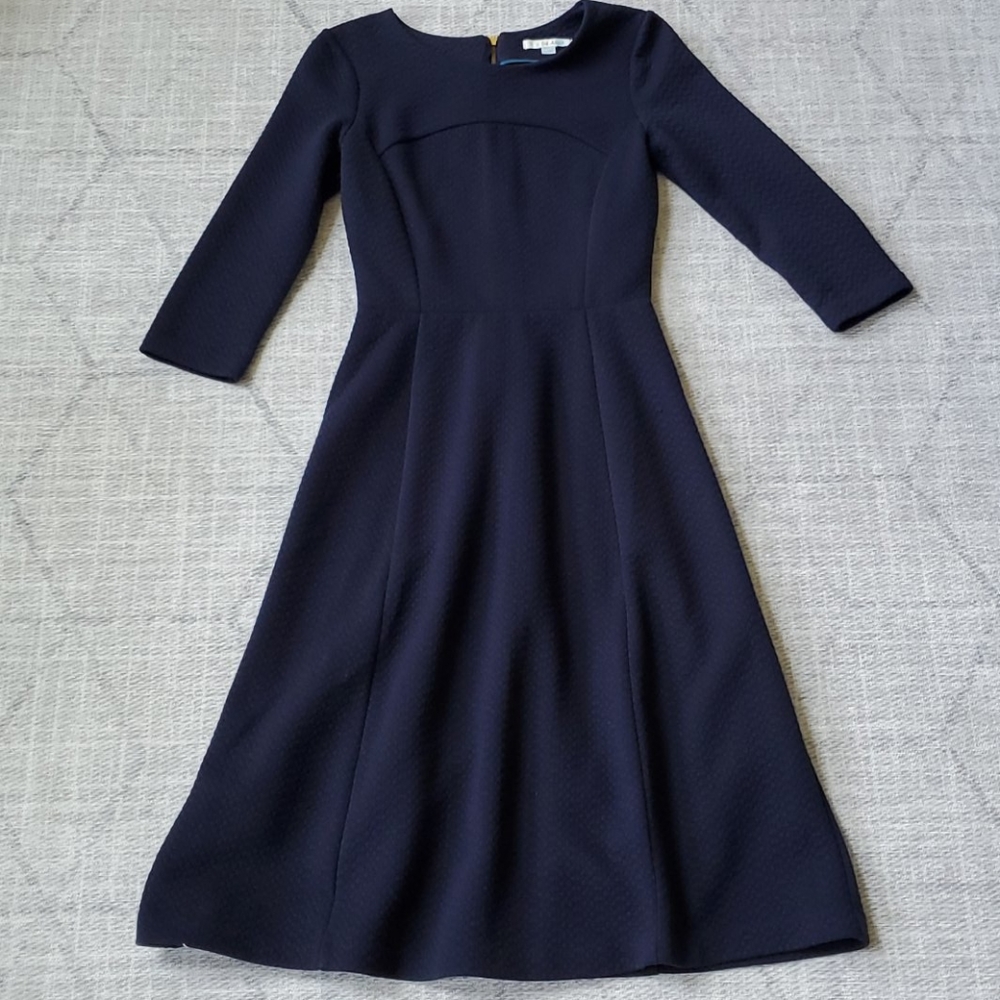 Boden Navy Blue Fit & Flare Midi Dress Size 4 Long